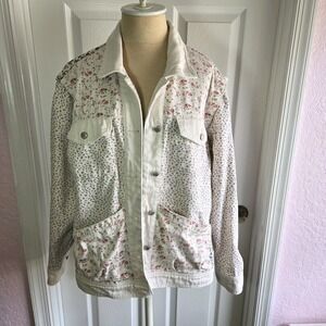 BlankNYC Patchwork Floral Trucker Denim Jacket Women's‎ Size Large Blank